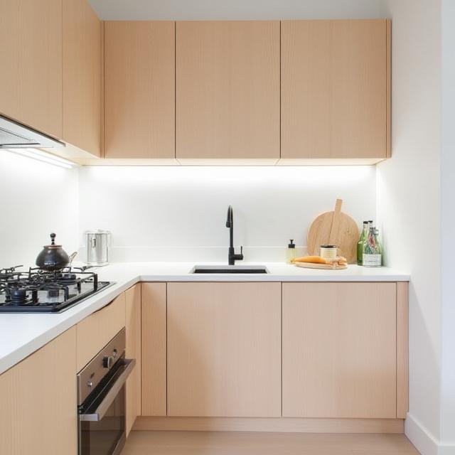 Smart lite bykjøkken med bjørkefiner og kompakte løsninger i Grünerløkka